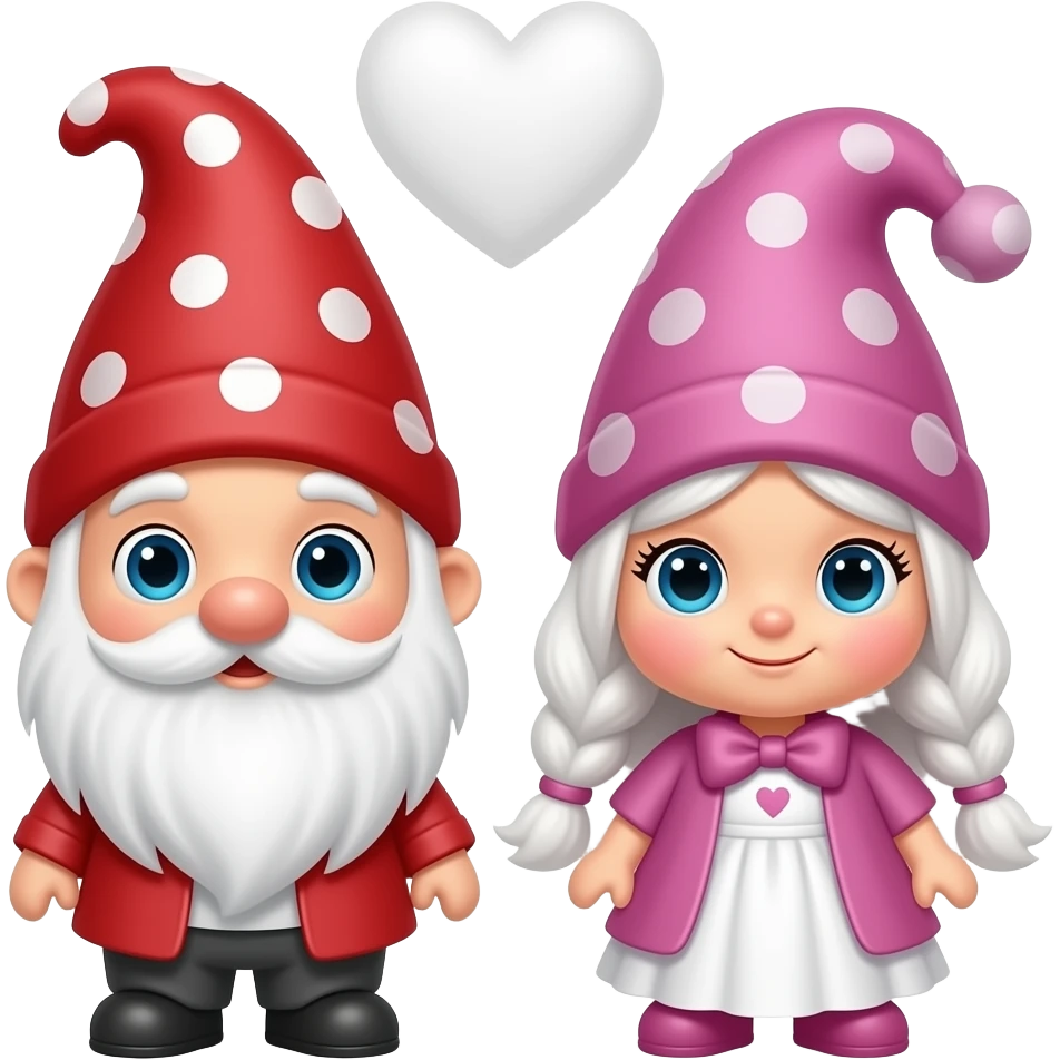 Cute Male and female gnomes with a white love heart above them emoji