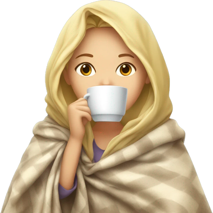 girl inside a blanket sipping coffee eyes closed blonde emoji
