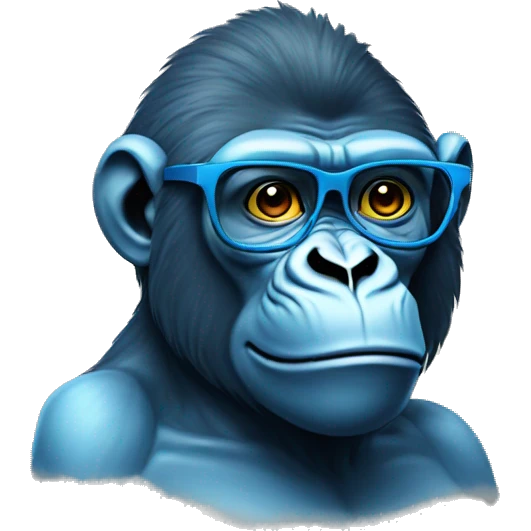 Blue gorilla with banana on her head and glasses and no legs  a emoji