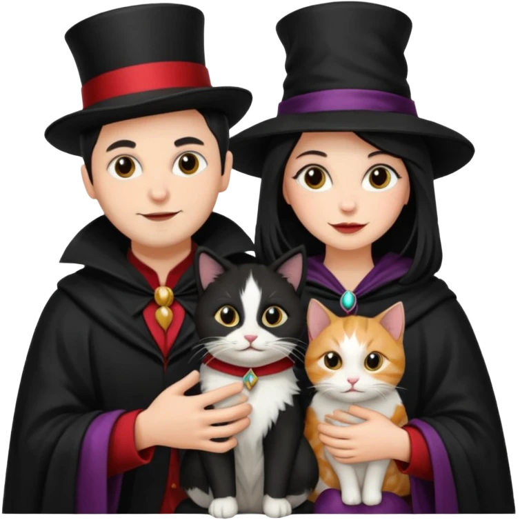 magician couple and their pet cat emoji