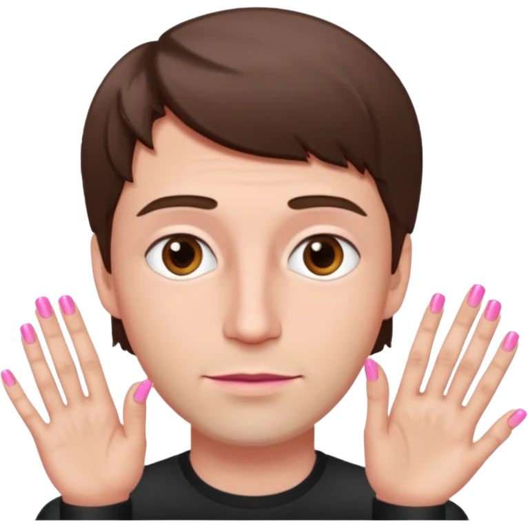 White man with short brown hair, long face, and pink nails like this 💅  emoji