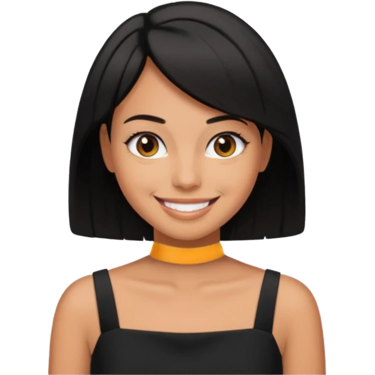 black short shoulder length hair tanned woman, black dress girly things emoji