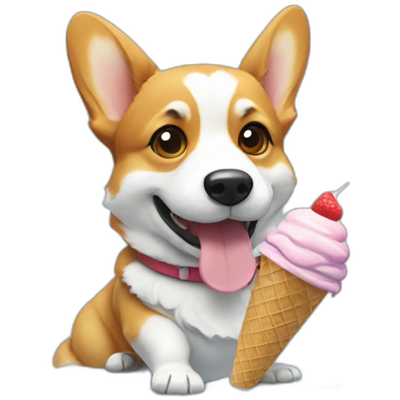 corgi dog eats ice cream and chills on the beach emoji