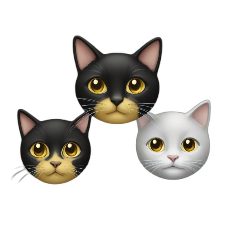 Two yellow and one black cats emoji