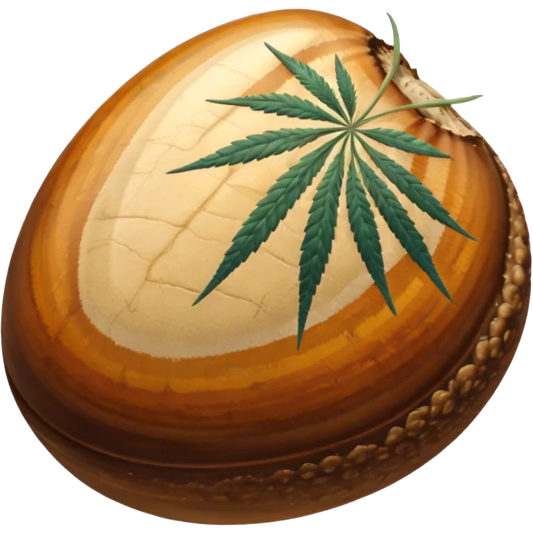 realistic cannabis seed, detailed macro close-up, textured surface with natural patterns, shades of brown and beige, oval-shaped, glossy shell, studio lighting, sharp focus, high-resolution photography, isolated on neutral background emoji
