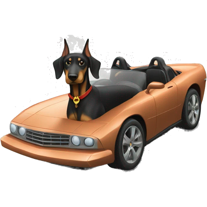 Doberman driving a super car emoji
