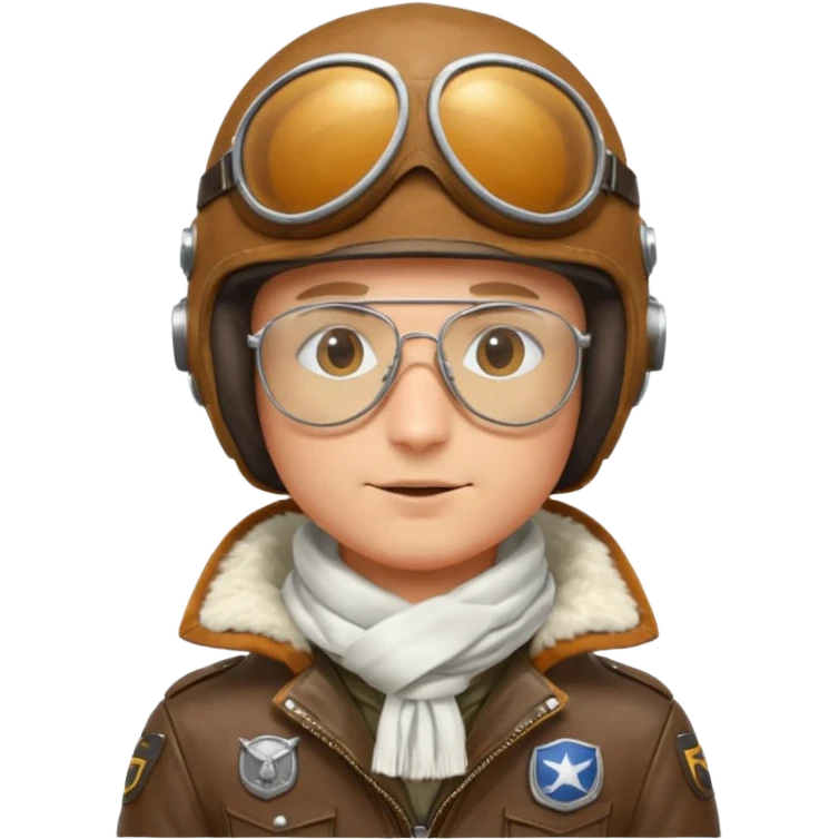 renard aviateur, casque en cuir, écharpe blanche, lunettes "climax" sur le casque au dessus des yeux, blouson aviateur, pas de double lunettes emoji