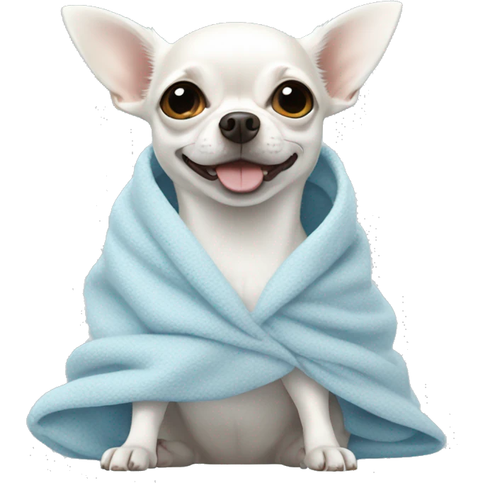 white chihuahua in a light blue blanket emoji
