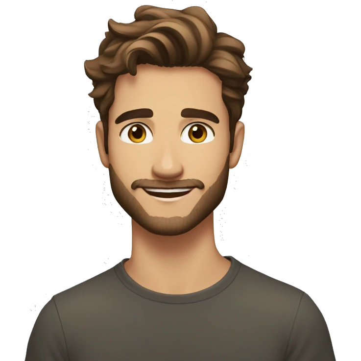 Handsome man, 22 years old, light facial hair, longish brown hair, hazel eyes, good eyebrows, beautiful smile emoji