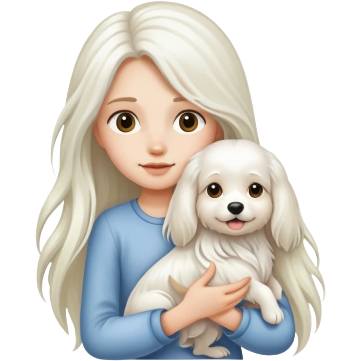 Long-haired girl holding a white long-haired dog emoji