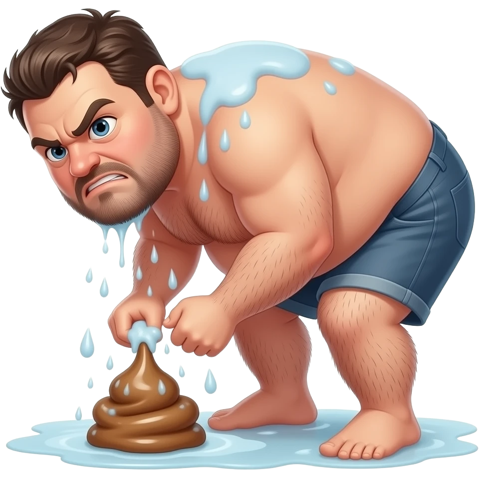 angry disgusting very hairy very obese unshaved man showering while bending over to poop emoji
