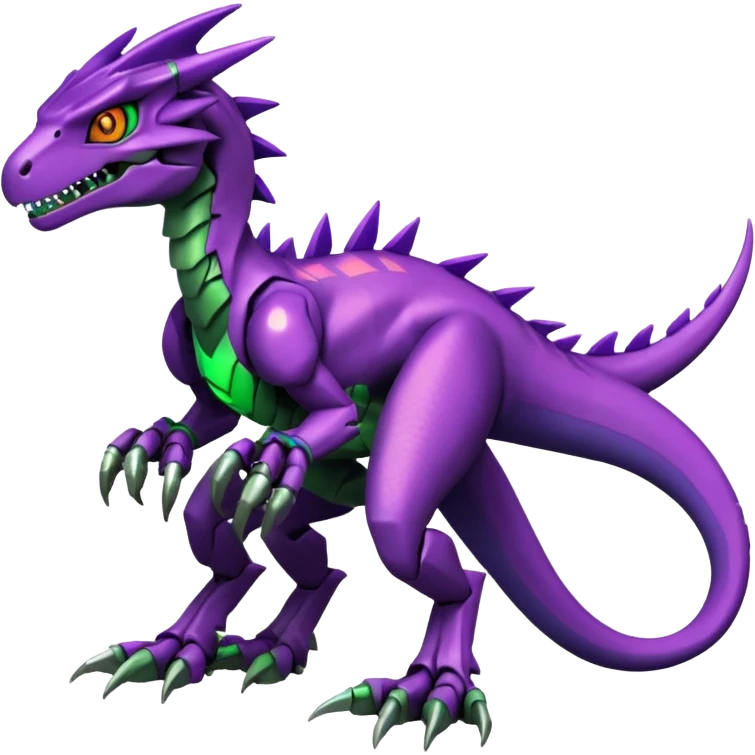 Cool Edgy Purple Green Digimon-Fakemon-Guilmon-Velociraptor-Dragon-Mecha full body emoji