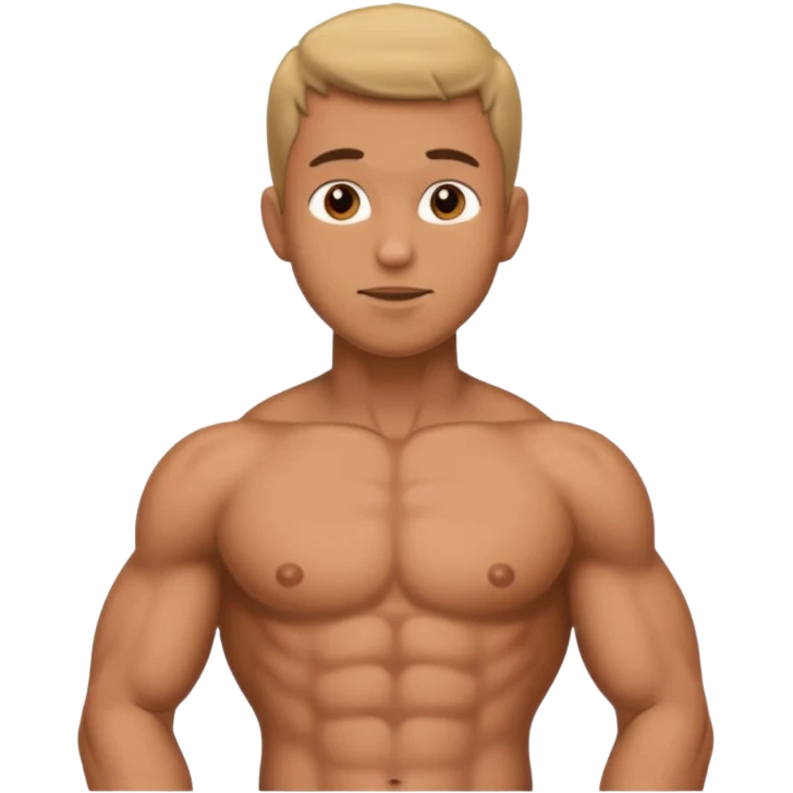 man standing with naked torso and showing penis emoji