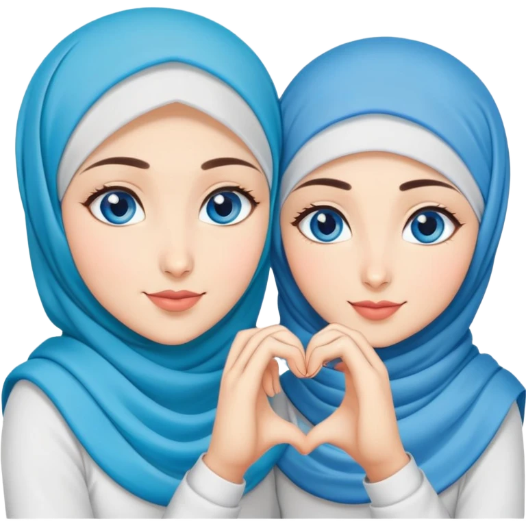 Turkish beautiful finish Konya two girls blue eyes with hijab and making love heart with hand gesture emoji