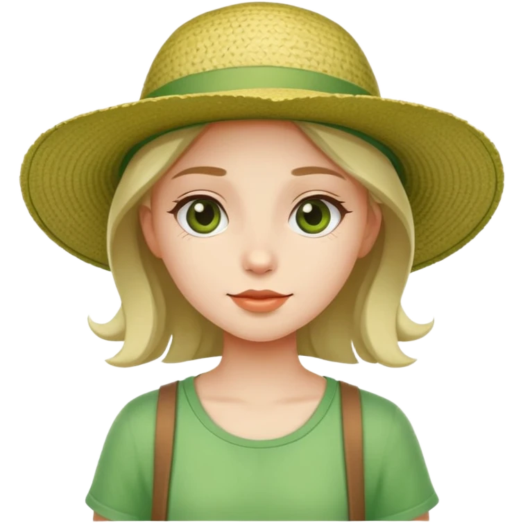 a girl in green clothes with summer hat emoji
