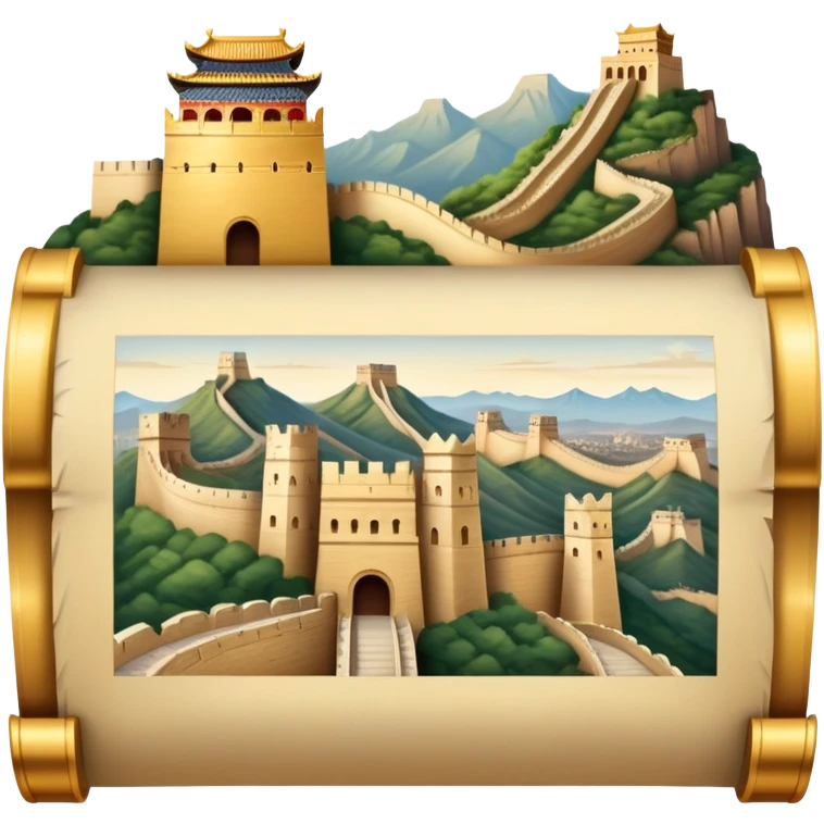 icon featuring an ancient scroll, quill pen with famous historical landmarks and monuments like the Great Wall and the Colliseum in the background. Historical figures are depicted as statues, symbolizing the study of history. Transparent background highlights the legacy of past civilizations. emoji