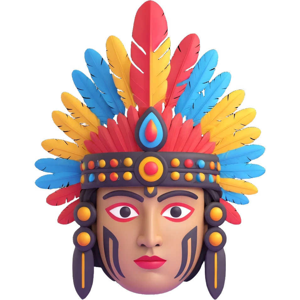 Toltec warrior stone head with elaborate feather headpiece emoji