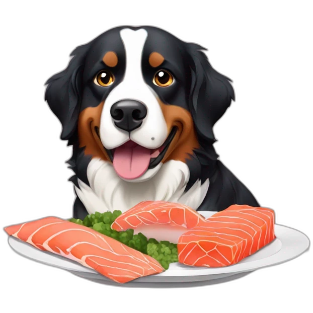 Bernese mountain dog eating salmon emoji