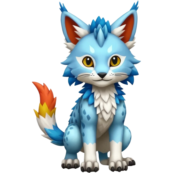 Colorful warm-colored randomly-colored brightly-colored tropical kawaii edgy cute Lynx-Trico-Sergal-Vernid-Fakémon-Pokémon-creature (full body) emoji