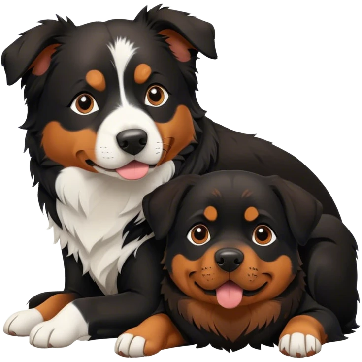 A Border Collie and a Rottweiler snuggling together. emoji