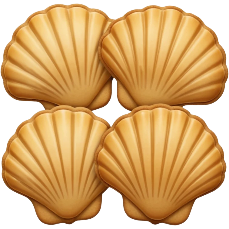 A madeleine pastry. Scalloped seashell shape with ONLY four to five vertical lines going in the same direction. Light golden brown. Scalloped edge. Cookie. Flat. Long. Oval shape emoji