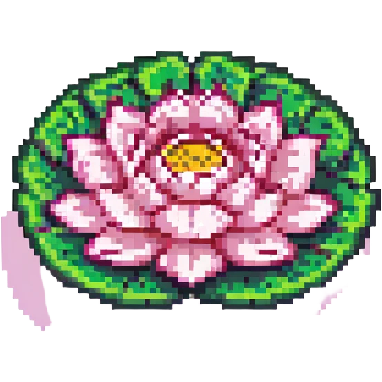 pixel art lotus flower in pink and green colors emoji