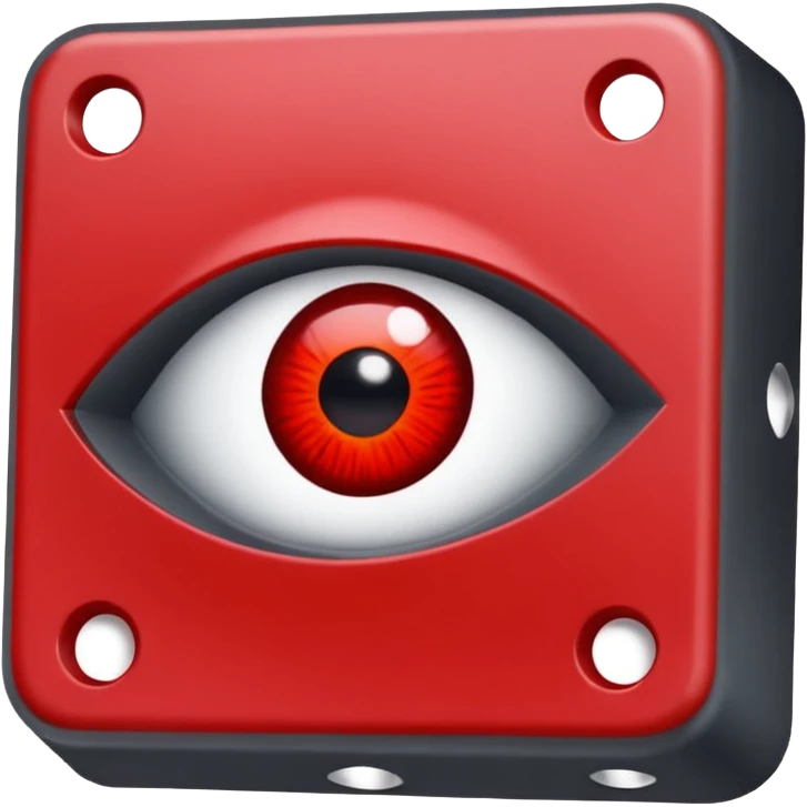 Show me a really dark grey square with a red flash on the side of it to look like a flashy eye and no other eye on the right side of the square. Add this to the head too. A domino hat that is from forsaken 1x1x1x1. emoji