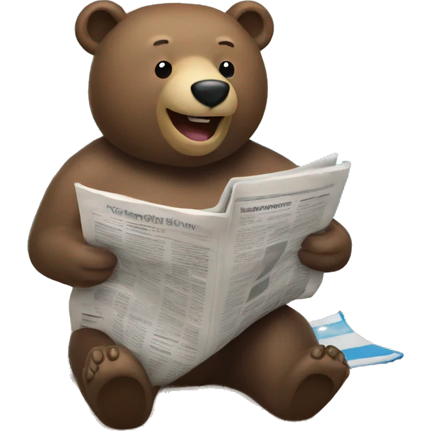 a bear sitting on the beach reading newspaper emoji