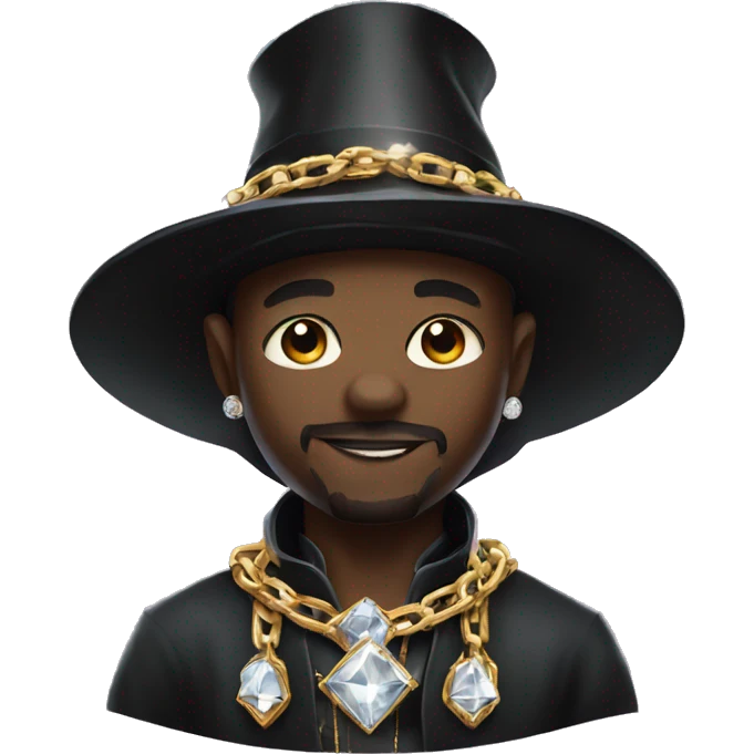 rich black magician, wearing diamond chains emoji