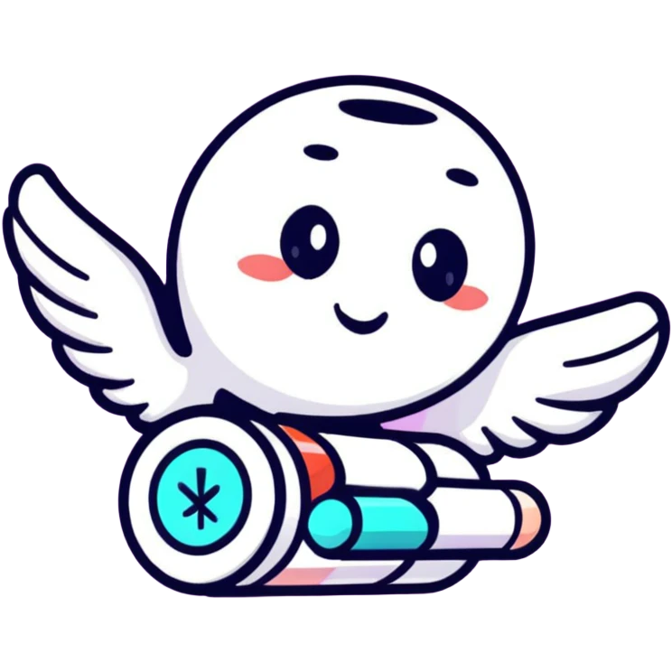 Cute medicine pill or capsule with angel wings flying emoji