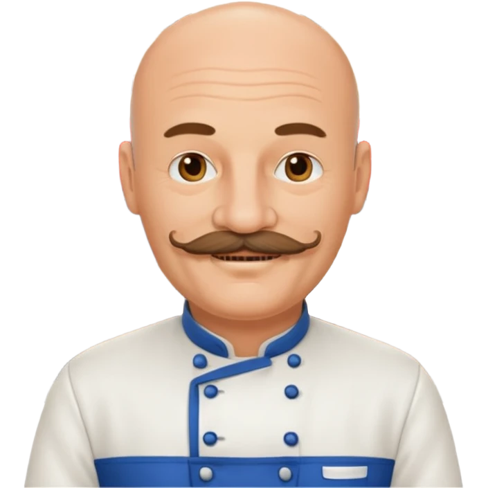 Est-ce que tu peux me faire un chef cuistot qui ressemble à Philippe Etchebest et qui est devant un restaurant? Est-ce que tu peux le faire souriant, avec une moustache de cuistot? 
 emoji