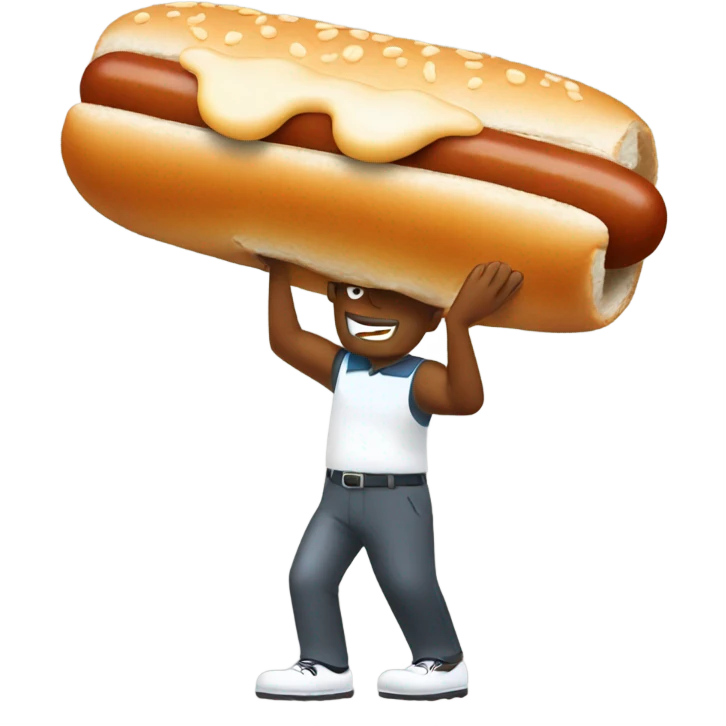 Man playing golf but the golf ball is a hot dog emoji