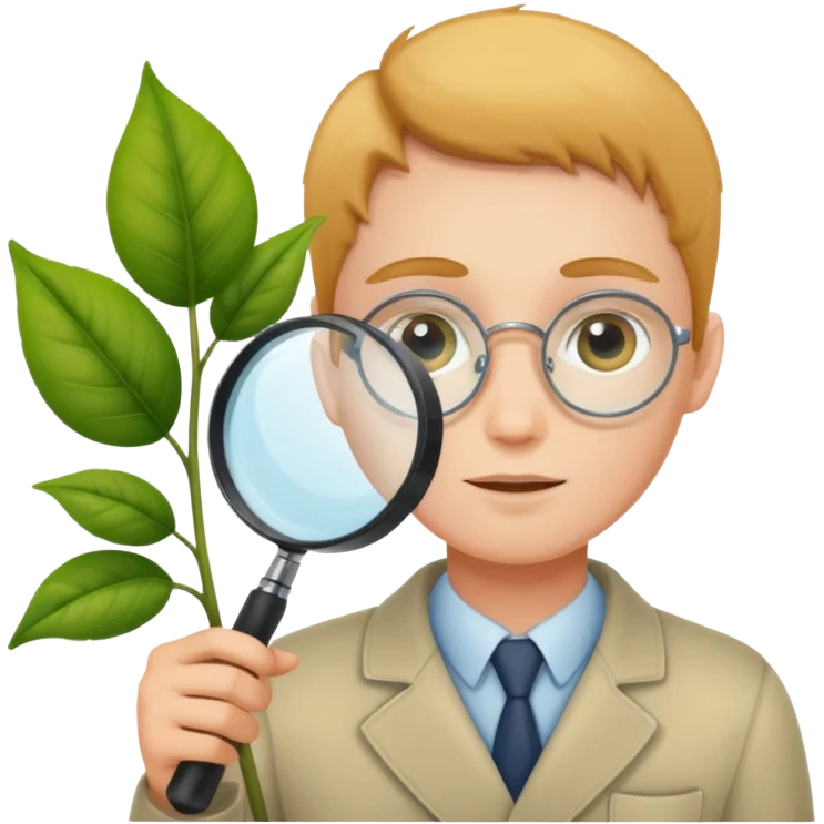 eine Pflanze mit einer Lupe kontrolliert bzw gecheckt wird  emoji