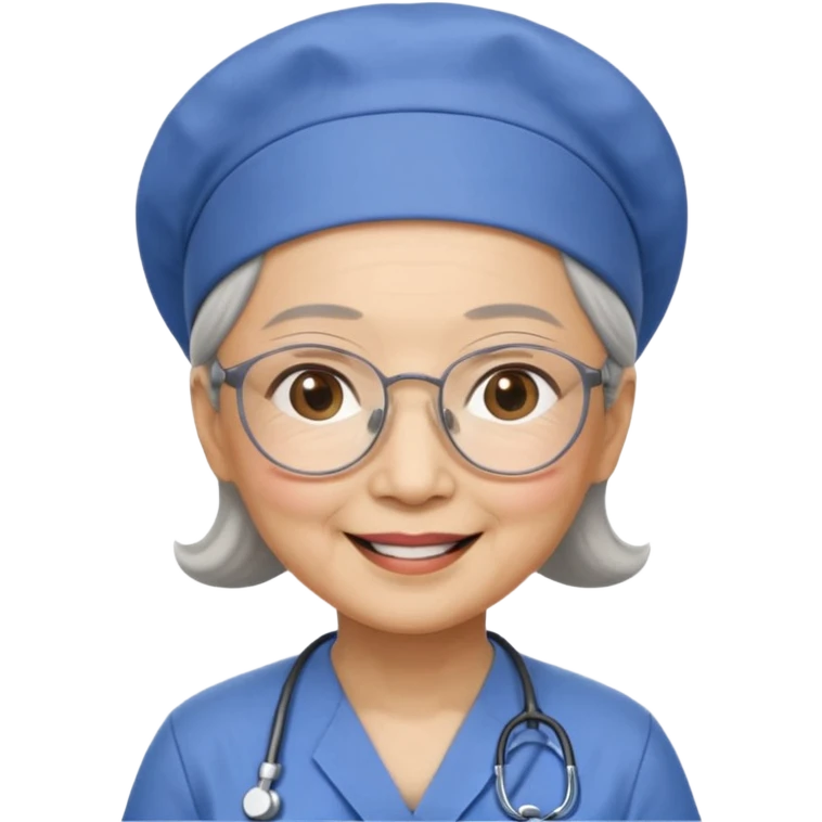 OLD ASIAN WOMAN WITH GLASSES, NURSE SCRUBS, CAP, HIDDEN HAIR emoji
