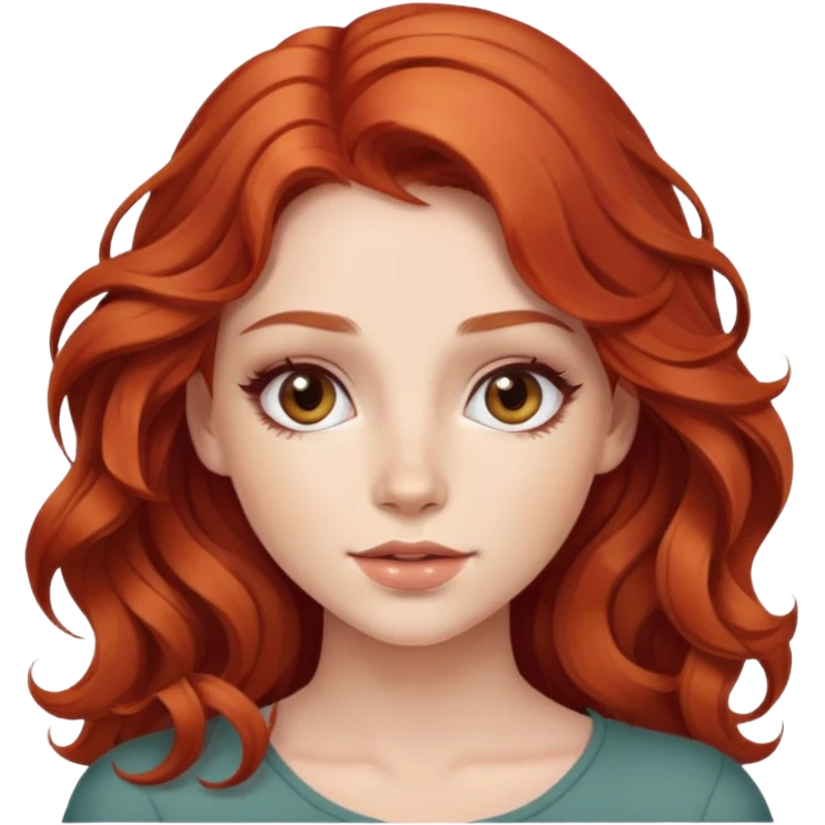 beautiful girl with wavy red hair, natural makeup look emoji