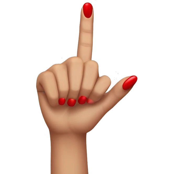 woman hand pointing index finger, red nail varnish. top of the hand is showing directly from above.no other finger nail is showing. emoji
