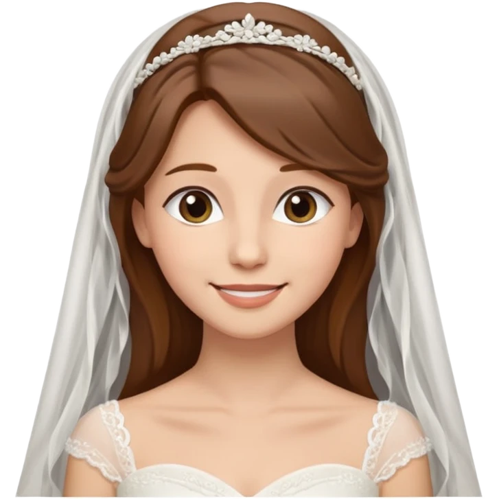 Blonde skin bride with a long veil with brown hair with a chin on her face with a medium body emoji