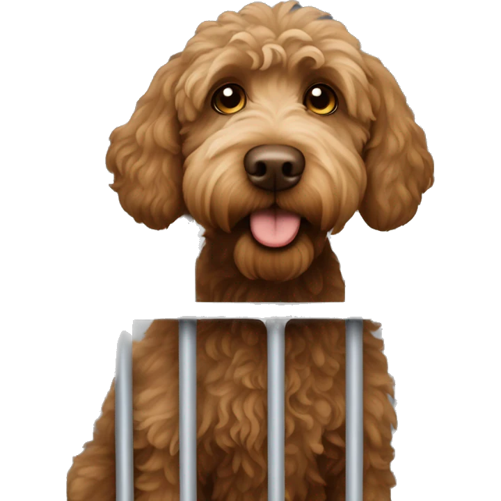 Brown labradoodle in jail behind bars emoji
