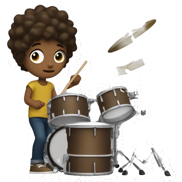 Drum kit played by kid white jid with waves brown hair emoji
