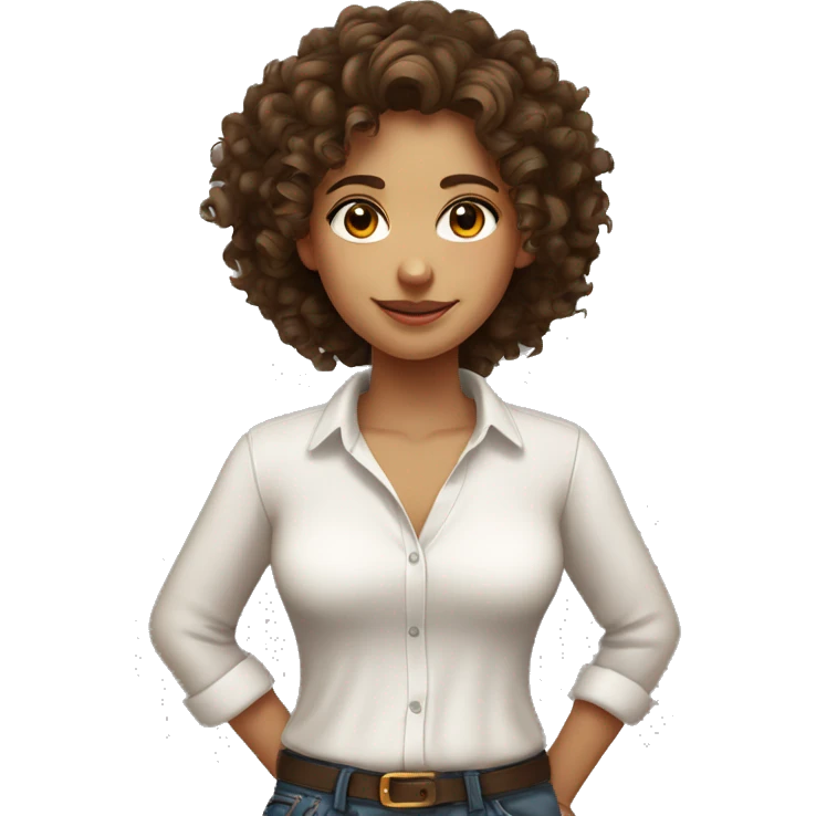 Curly haired tan girl brunette with brown eyes and a low cut white shirt emoji