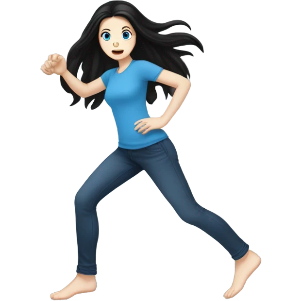 White Girl with long black hair and blue eyes stomping the ground emoji