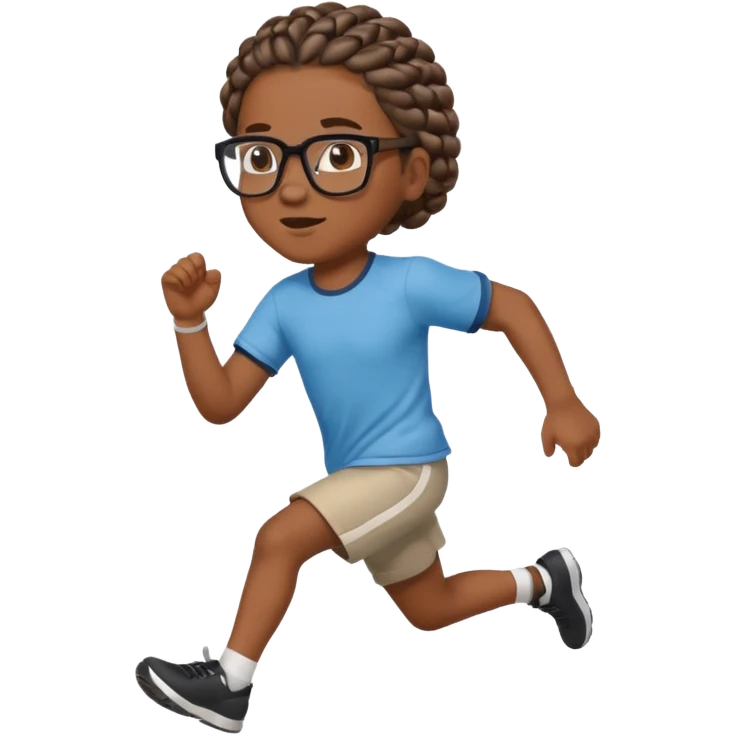 black boy with glasses and braided hair running emoji