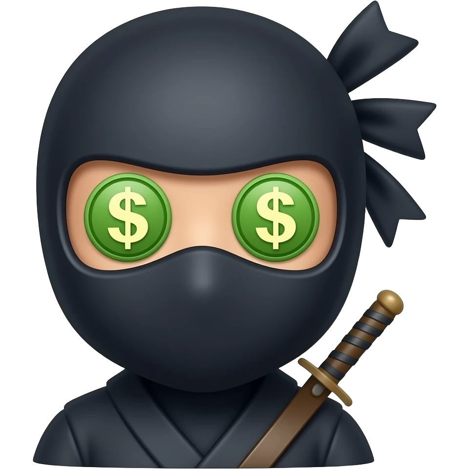Ninja with money and dollar sign eyes emoji