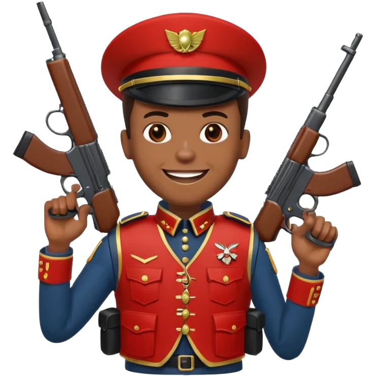 african american grinning toy soldier bloody vest with 2 guns emoji
