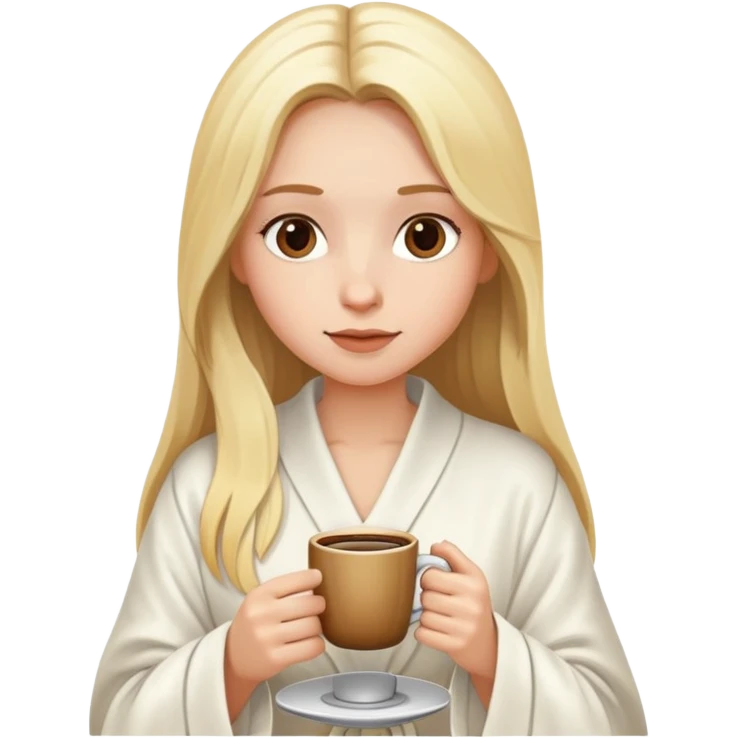 girl with long blonde hair drinking coffee wearing white robe emoji