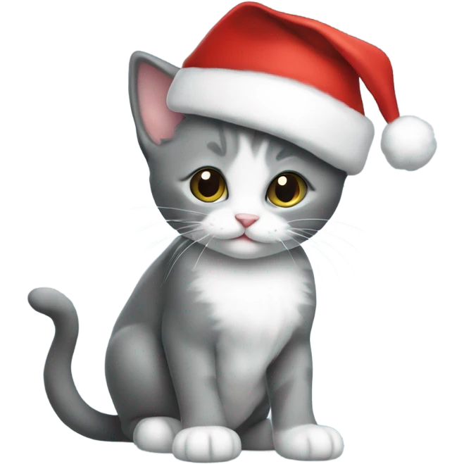 adorable grey tuxedo christmas kitten full body wearing santa hat emoji