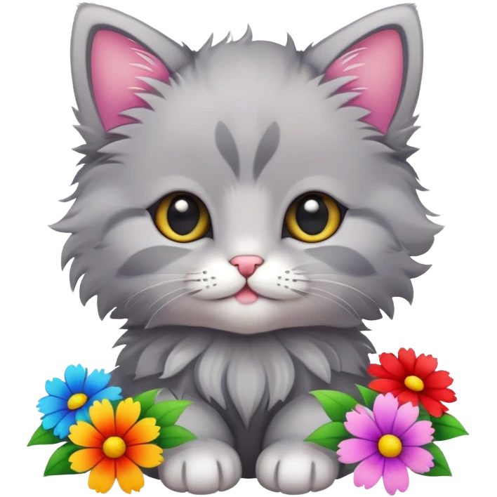 A cute kitten holding flowers emoji