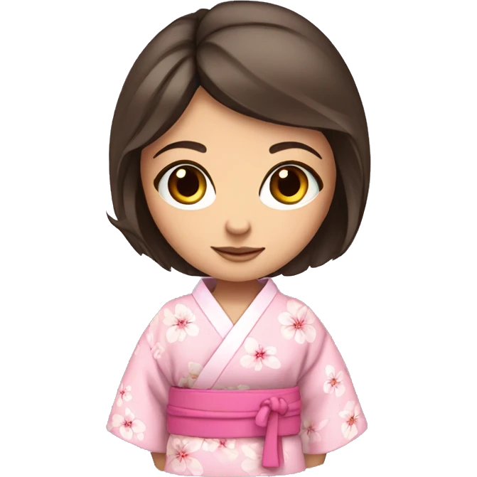 cute brunette girl with blue eyes in pink flower kimono emoji