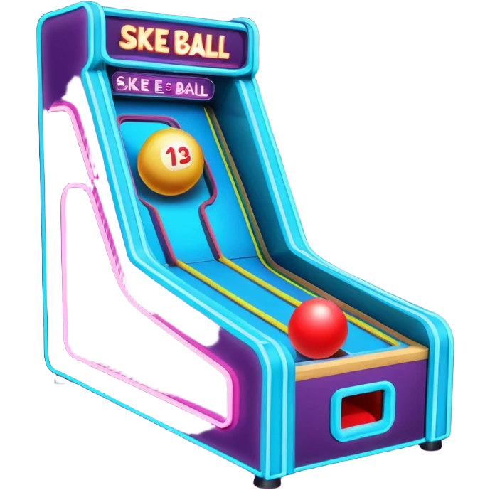 Modern skee ball arcade game with neon lights emoji