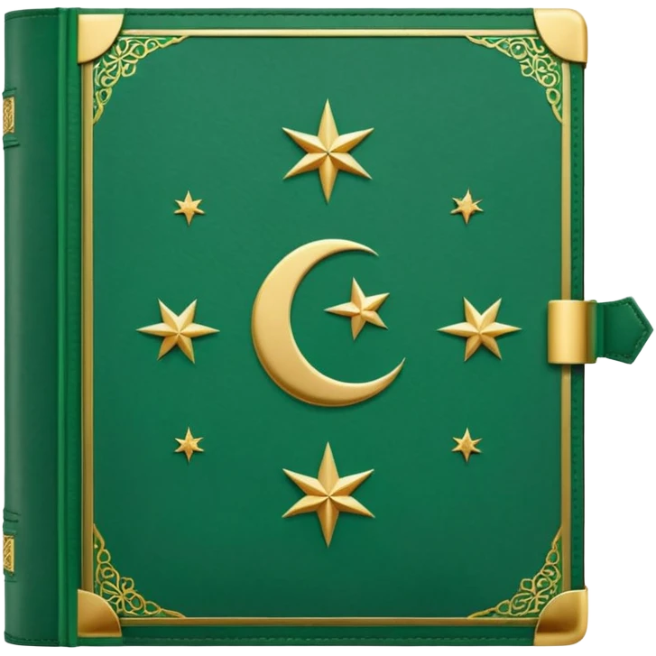 Closed Quran with the Islamic Symbol on it (moon and star) green emoji